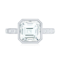 Solitaire Moissanite Asscher Cut Engagement Ring in Bezel Setting