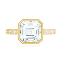 Solitaire Moissanite Asscher Cut Engagement Ring in Bezel Setting