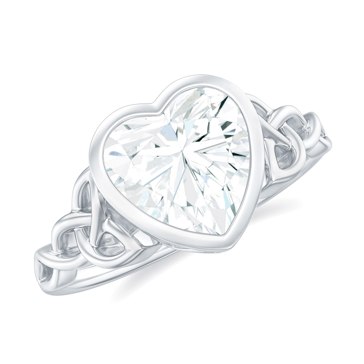 Heart Shape Moissanite Knot Engagement Ring in Bezel Setting