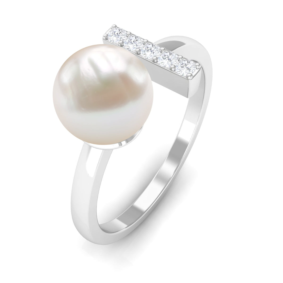Rosec Jewels cultured 3 carat freshwater pearl cuff ring with diamond, showcasing elegant pearl and sparkling accent stones.