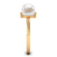 Cultured 3 carat freshwater pearl cuff ring with diamond accents, Rosec Jewels rings, elegant jewelry design.
