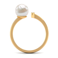 Cultured 3 Carat freshwater pearl cuff ring with diamond accents from Rosec Jewels, featuring a elegant design and silver finish.