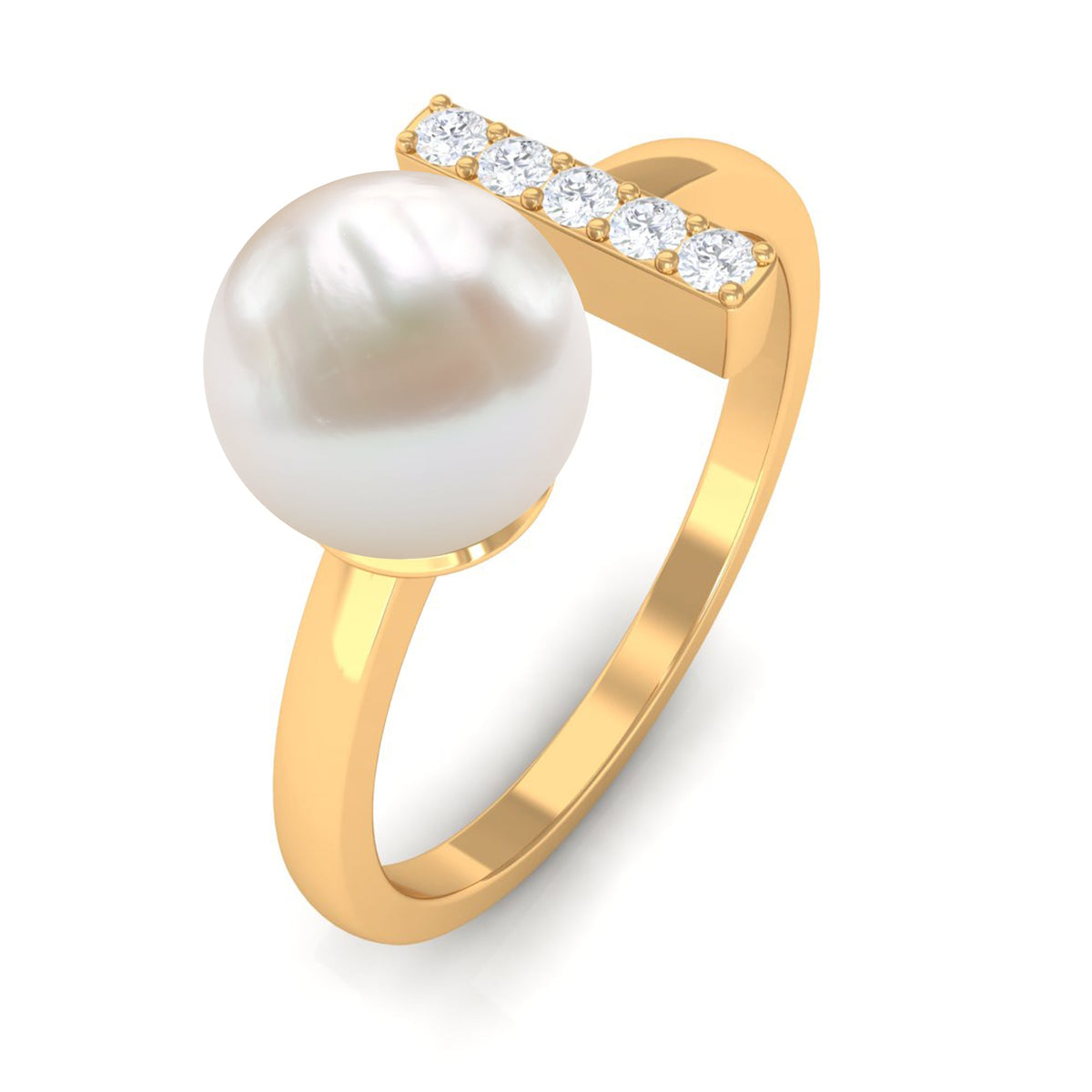 Rosec Jewels cultured 3 carat freshwater pearl cuff ring with diamond, showcasing elegant pearl and sparkling accents on the ring.