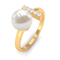 Rosec Jewels cultured 3 carat freshwater pearl cuff ring with diamond, showcasing elegant pearl and sparkling accents on the ring.