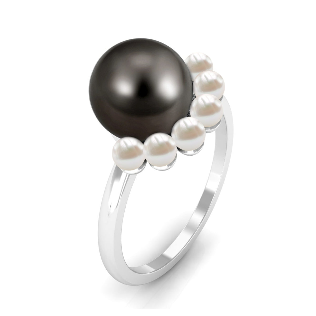 Designer 8 Carat Black and White Pearl Half Halo Engagement Ring by Rosec Jewels featuring black and white pearls with a half halo setting.