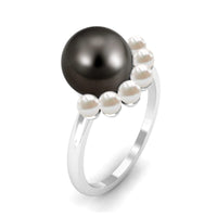 Designer 8 Carat Black and White Pearl Half Halo Engagement Ring by Rosec Jewels featuring black and white pearls with a half halo setting.