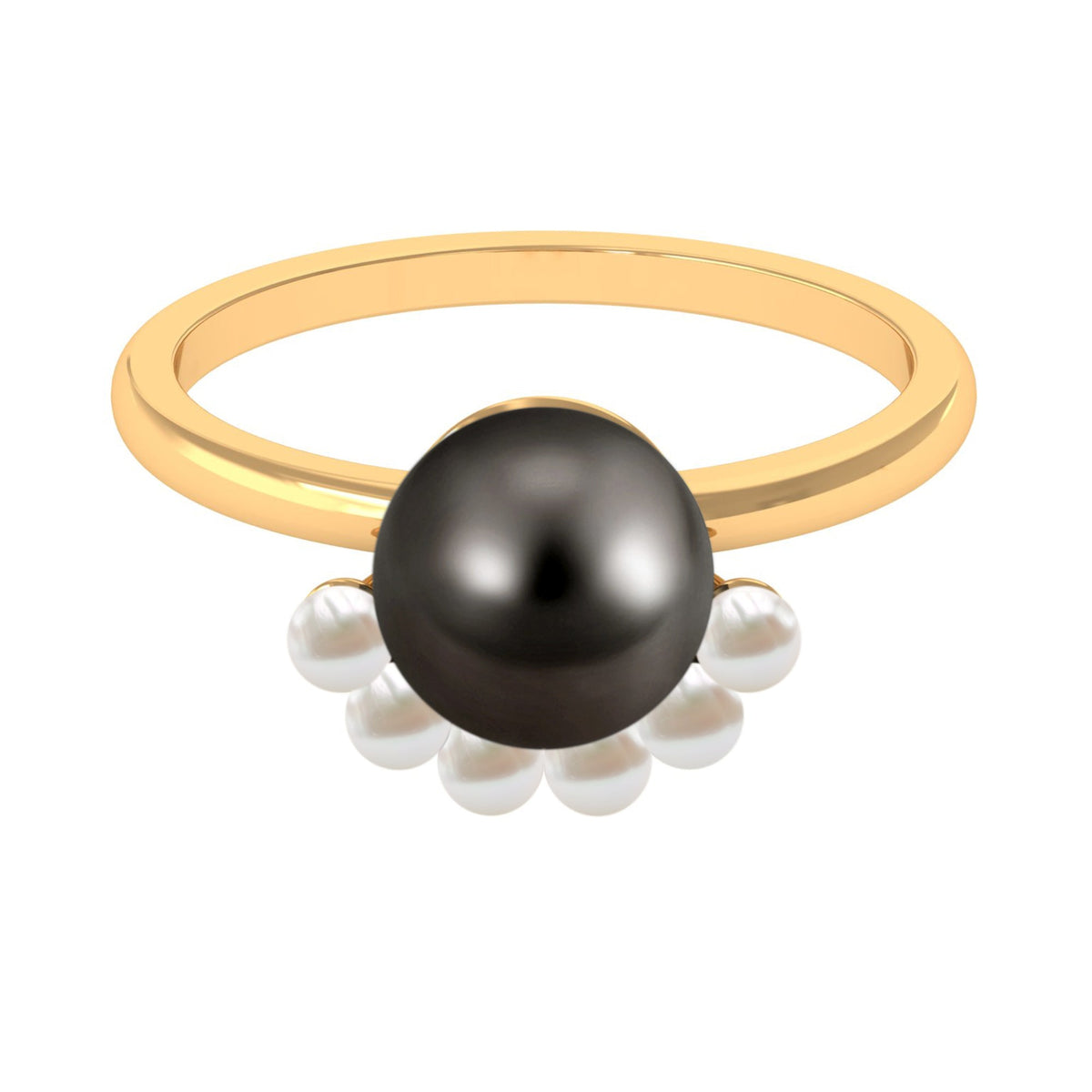 Rosec Jewels designer 8-carat black and white pearl half halo engagement ring with intricate band and elegant design.