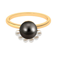 Rosec Jewels designer 8-carat black and white pearl half halo engagement ring with intricate band and elegant design.