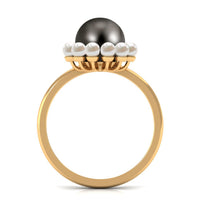 Black and white pearl half halo engagement ring from Rosec Jewels featuring a designer 8-carat ring with elegant detailing.