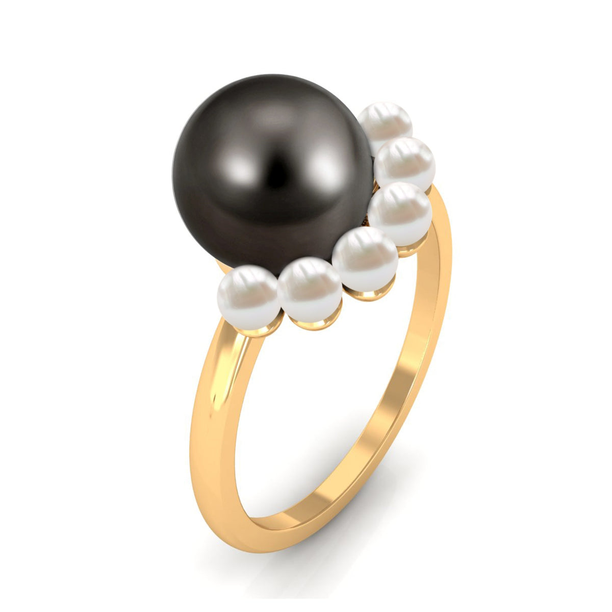 Rosec Jewels designer 8-carat black and white pearl half halo engagement ring with intricate band detail