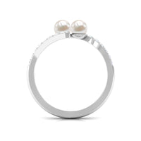 Freshwater Pearl 2 Stone Engagement Ring Diamond Bypass Shank