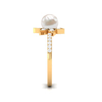 Rosec Jewels freshwater pearl solitaire floral engagement ring with diamond, featuring a delicate pearl centerpiece and intricate floral design.