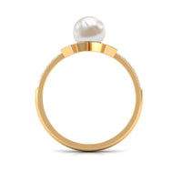 Freshwater pearl solitaire floral engagement ring with diamond, featuring a rosec Jewels design, displayed on a white background.