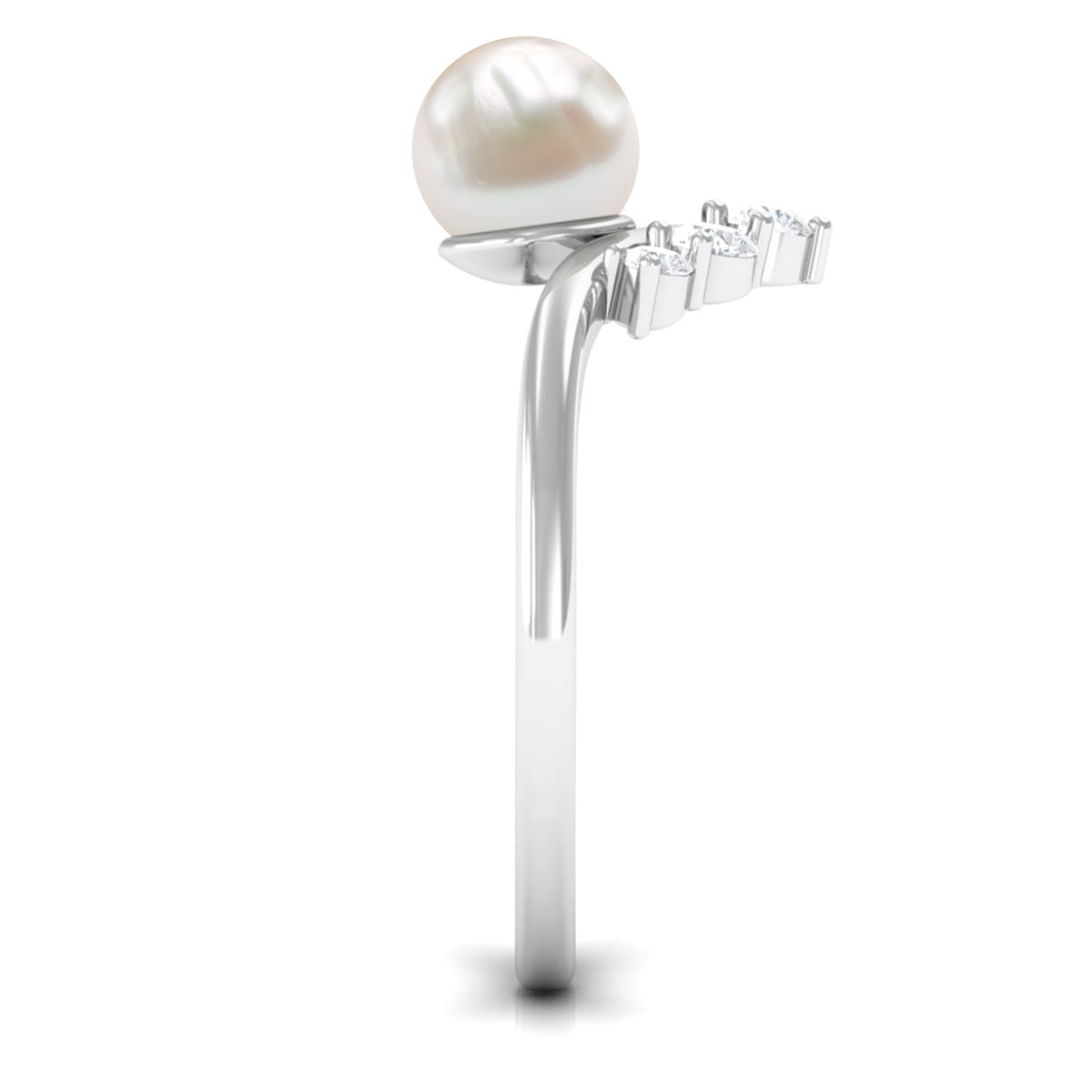 Cultured 2 Carat freshwater pearl chevron engagement ring with diamond accents by Rosec Jewels, showcasing elegant craftsmanship.