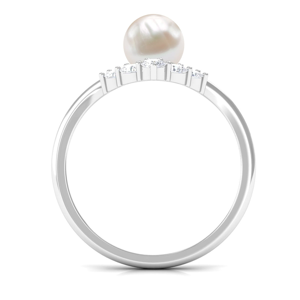 Rosec Jewels cultured 2-carat freshwater pearl chevron engagement ring with diamond accents, showcasing elegant pearl and sparkling gemstones.