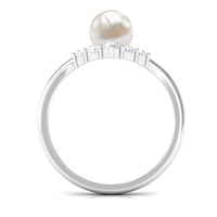 Rosec Jewels cultured 2-carat freshwater pearl chevron engagement ring with diamond accents, showcasing elegant pearl and sparkling gemstones.