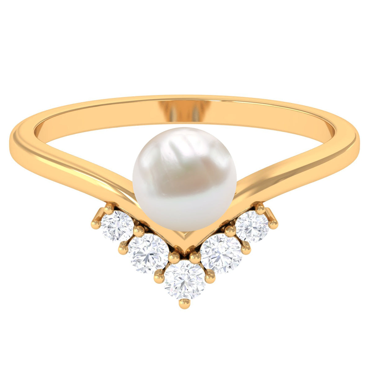Rosec Jewels cultured 2 carat freshwater pearl chevron engagement ring with diamond accents, showcasing elegant jewelry design.