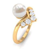Cultured 2 Carat freshwater pearl chevron engagement ring with diamonds by Rosec Jewels, featuring elegant design and sparkling accents.