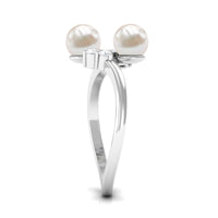 Real Freshwater Pearl 2 Stone Engagement Ring with Diamond