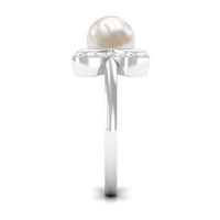 Natural 3 Carat Freshwater Pearl Cuff Ring with Diamond