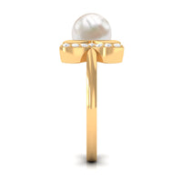 Natural 3 Carat Freshwater Pearl Cuff Ring with Diamond