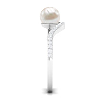 Cultured 2 Carat white pearl engagement ring with diamond bypass shank from Rosec Jewels, showcasing elegant design and sparkling accents.