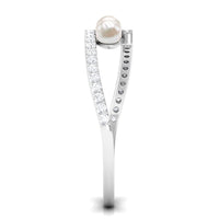 Natural Freshwater Pearl 3 Stone Engagement Ring with Diamond