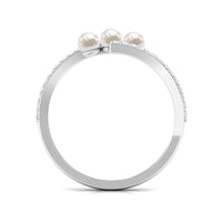 Natural Freshwater Pearl 3 Stone Engagement Ring with Diamond