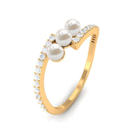 Natural Freshwater Pearl 3 Stone Engagement Ring with Diamond