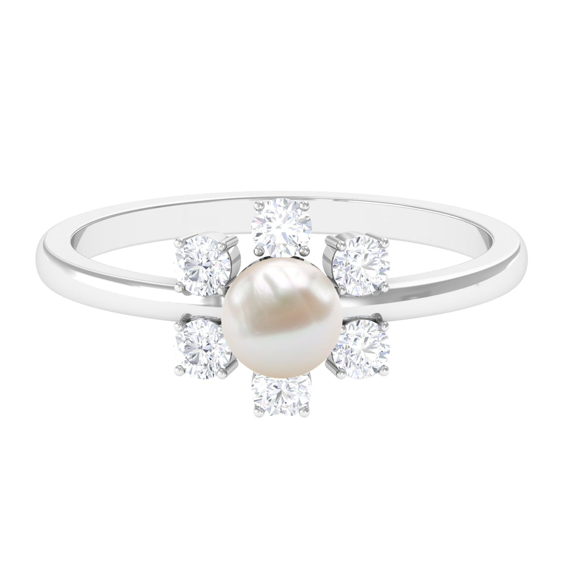 Cultured 2 Carat freshwater engagement ring with diamonds from Rosec Jewels, featuring a sparkling central stone and elegant band design.