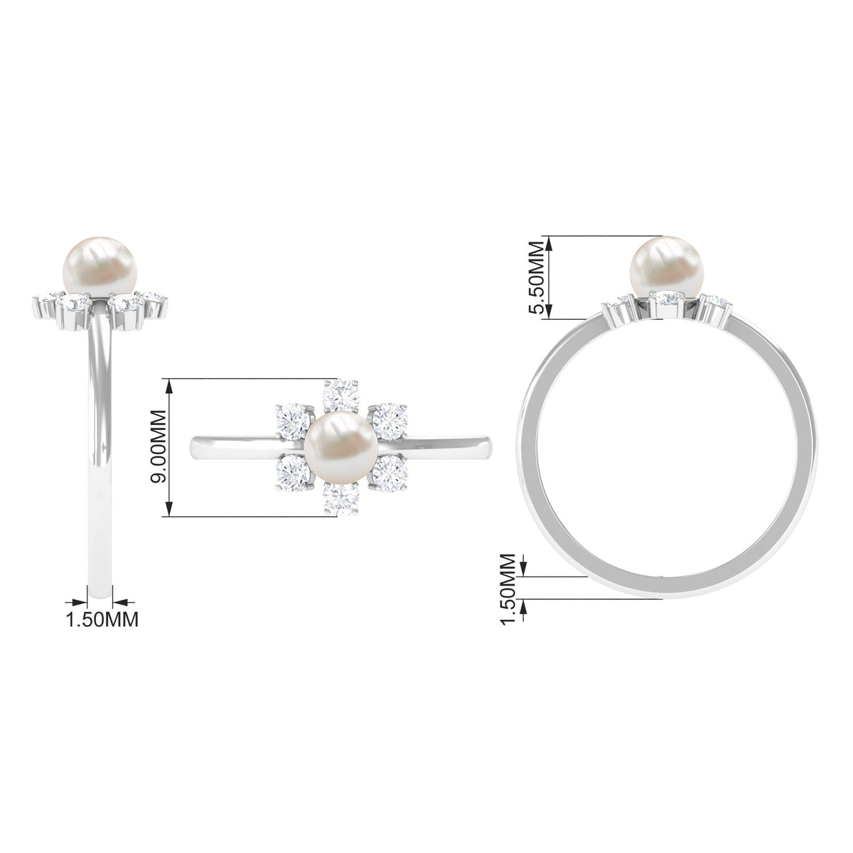 Cultured 2 carat freshwater engagement ring with diamond from Rosec Jewels, featuring a sparkling central stone and intricate band design.