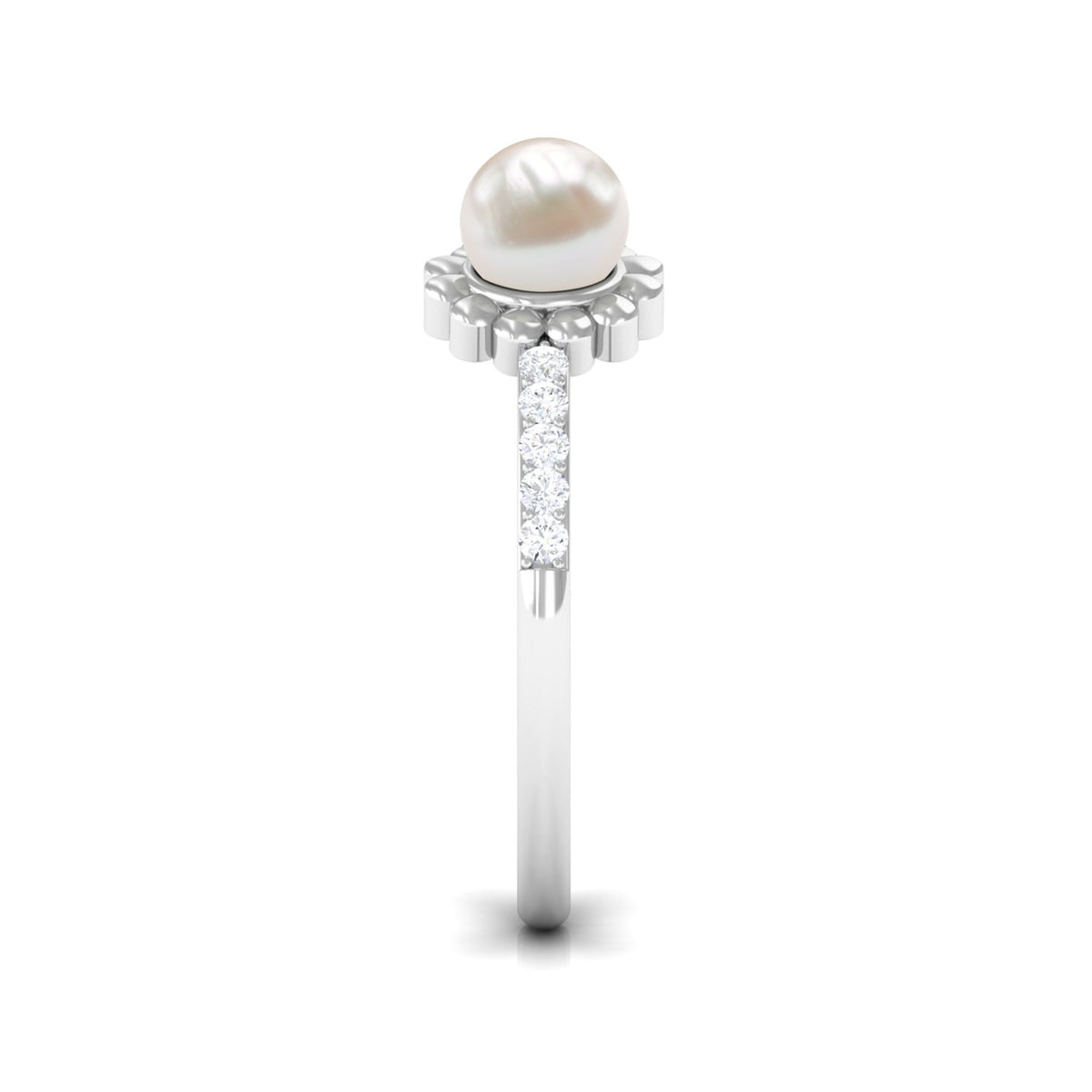 Natural 2 Carat Freshwater Pearl Diamond Flower Cuff Ring
