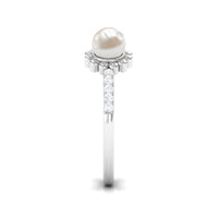 Natural 2 Carat Freshwater Pearl Diamond Flower Cuff Ring