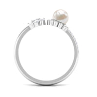 Natural 2 Carat Freshwater Pearl Diamond Flower Cuff Ring