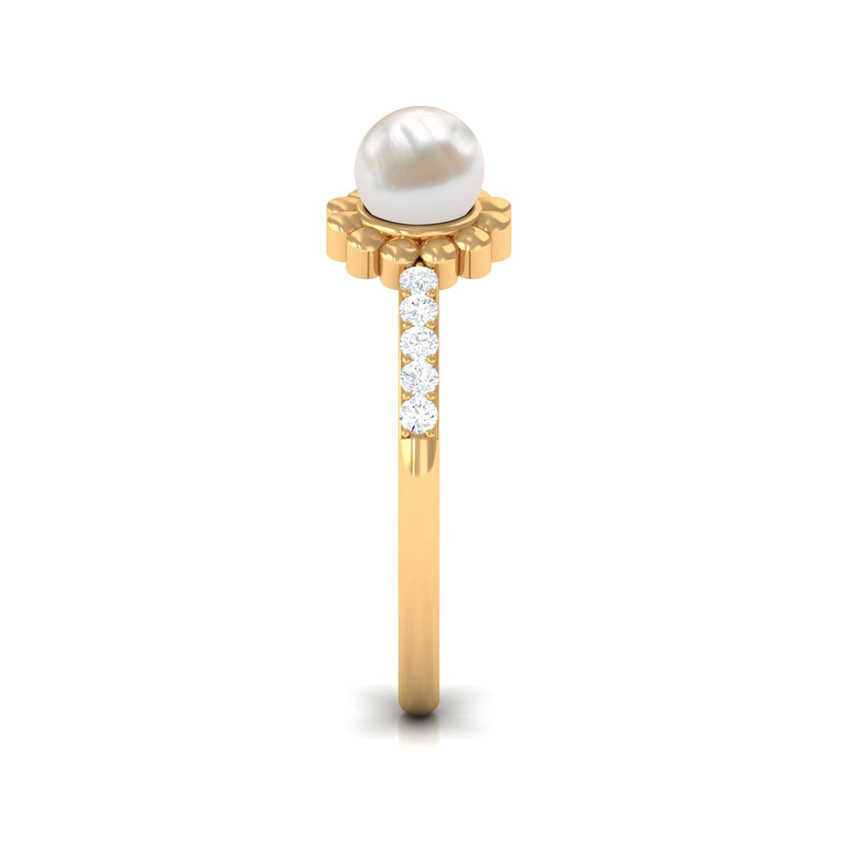 Natural 2 Carat Freshwater Pearl Diamond Flower Cuff Ring