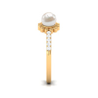 Natural 2 Carat Freshwater Pearl Diamond Flower Cuff Ring