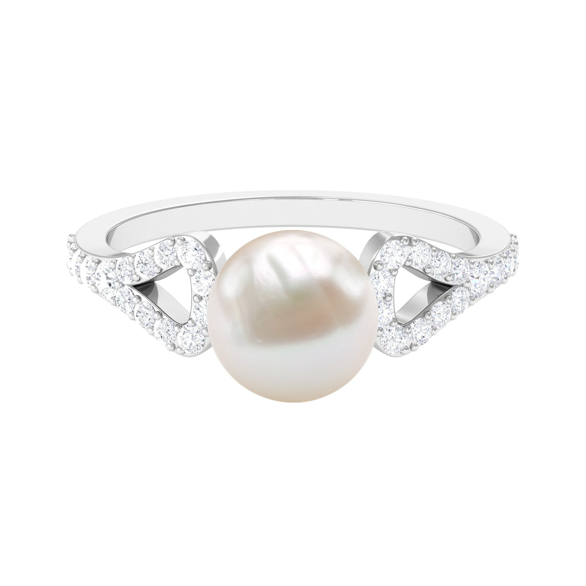 Rosec Jewels cultured 7.4 carat freshwater pearl solitaire engagement ring with a diamond, showcasing a elegant and classic design.