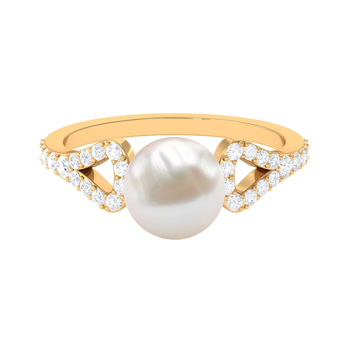 Cultured 7.4 carat freshwater pearl solitaire engagement ring with diamond accents by Rosec Jewels, showcasing a elegant ring design.