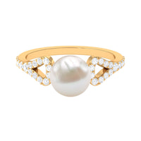 Cultured 7.4 carat freshwater pearl solitaire engagement ring with diamond accents by Rosec Jewels, showcasing a elegant ring design.