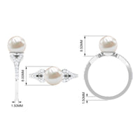 Rosec Jewels cultured 7.4 carat freshwater pearl solitaire engagement ring with diamond accent, showcasing a elegant ring design.