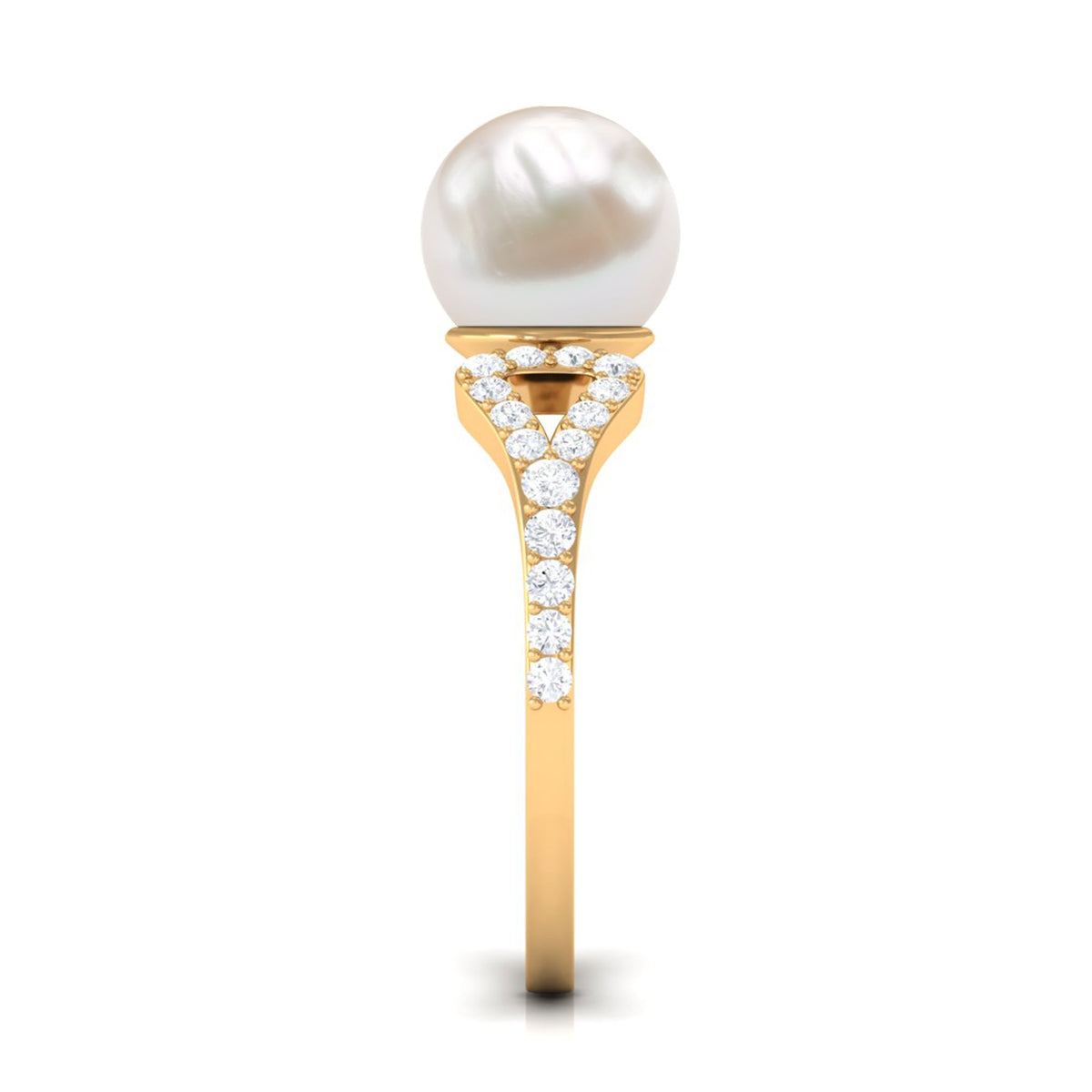 Rosec Jewels cultured 7.4 carat freshwater pearl solitaire engagement ring with diamond, featuring a elegant ring design.