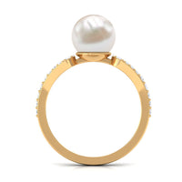 Rosec Jewels cultured 7.4 carat freshwater pearl solitaire engagement ring with a diamond, showcasing a elegant ring design.
