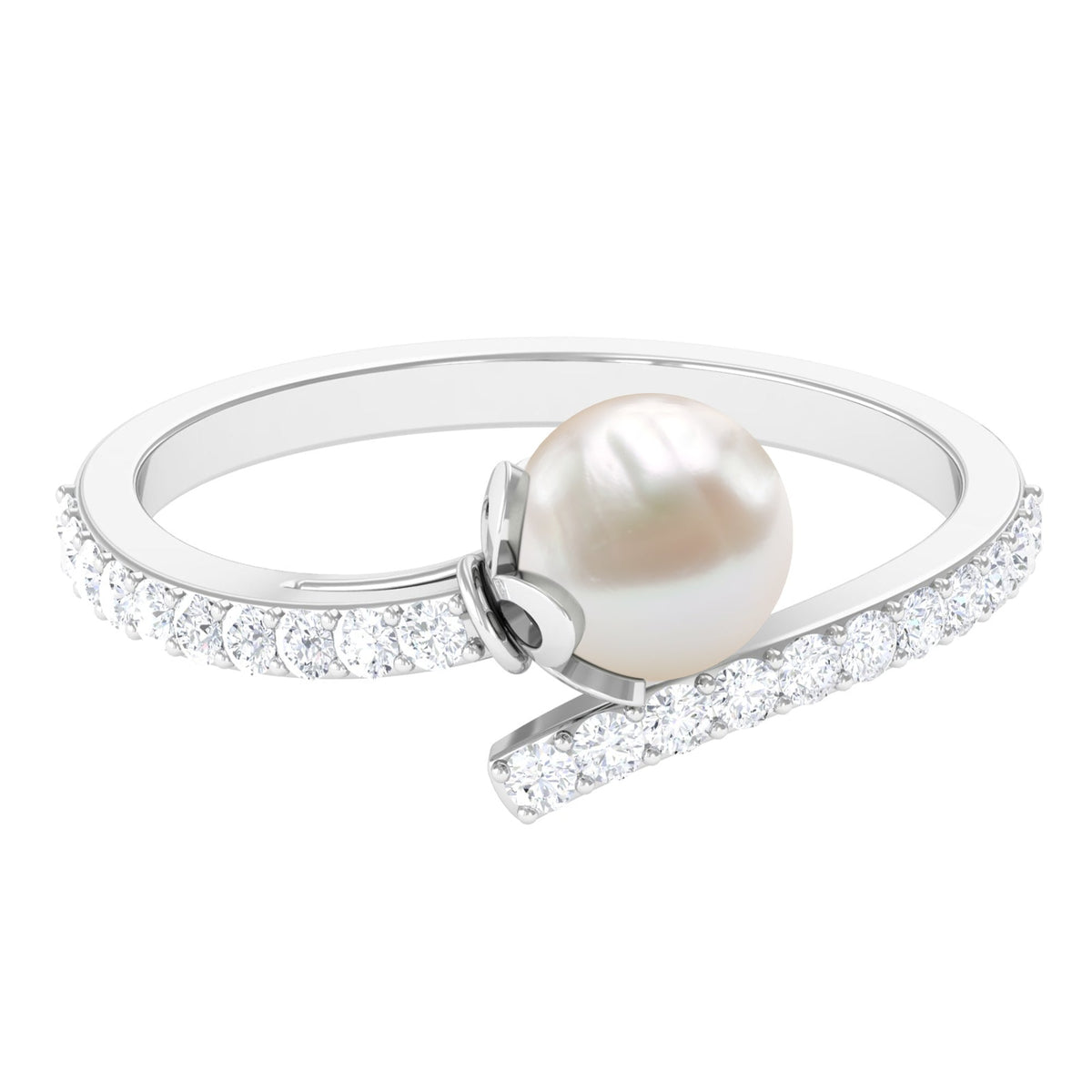 Natural 2 Carat freshwater pearl wrap engagement ring with diamond, crafted by Rosec Jewels, featuring elegant design and fine craftsmanship.