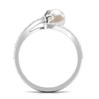 Natural 2 Carat freshwater pearl wrap engagement ring with diamond, elegant rose gold ring by Rosec Jewels.