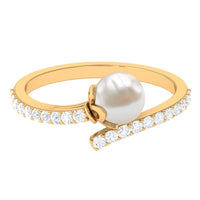 Natural 2 Carat freshwater pearl wrap engagement ring with diamond, featuring elegant design and rose gold finish from Rosec Jewels.