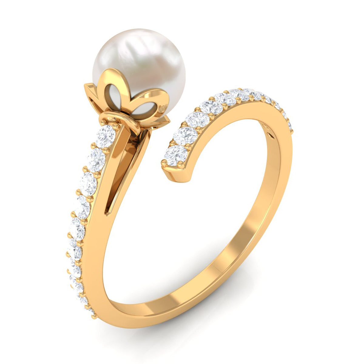Natural 2 Carat freshwater pearl wrap engagement ring with diamond from Rosec Jewels featuring elegant design and fine craftsmanship.