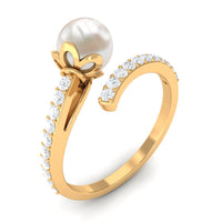 Natural 2 Carat freshwater pearl wrap engagement ring with diamond from Rosec Jewels featuring elegant design and fine craftsmanship.