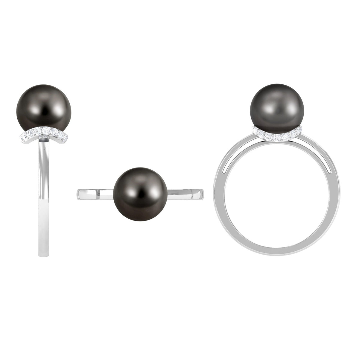 Tahitian pearl solitaire engagement ring with diamond surprise halo by Rosec Jewels, showcasing the elegant pearl and sparkling accents.