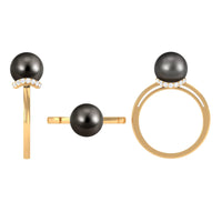 Tahitian pearl solitaire engagement ring with diamond surprise halo, featuring a elegant Rosec Jewels ring design.