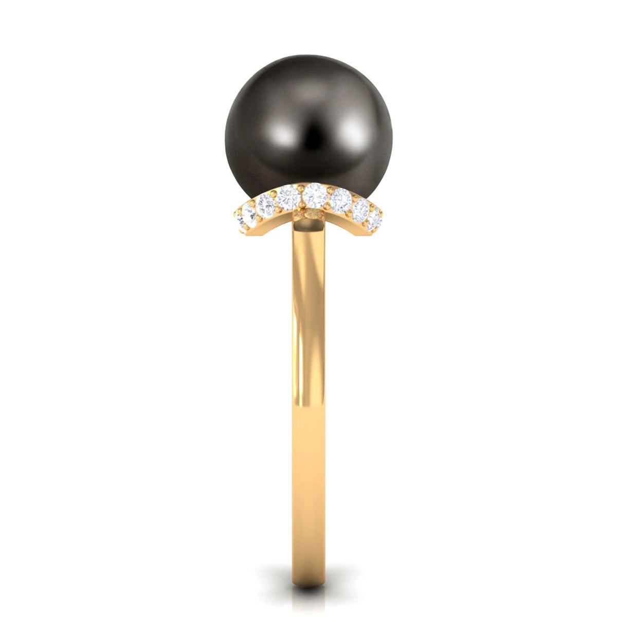 Tahitian pearl solitaire engagement ring with diamond halo by Rosec Jewels, showcasing the elegant pearl and sparkling surrounding diamonds.